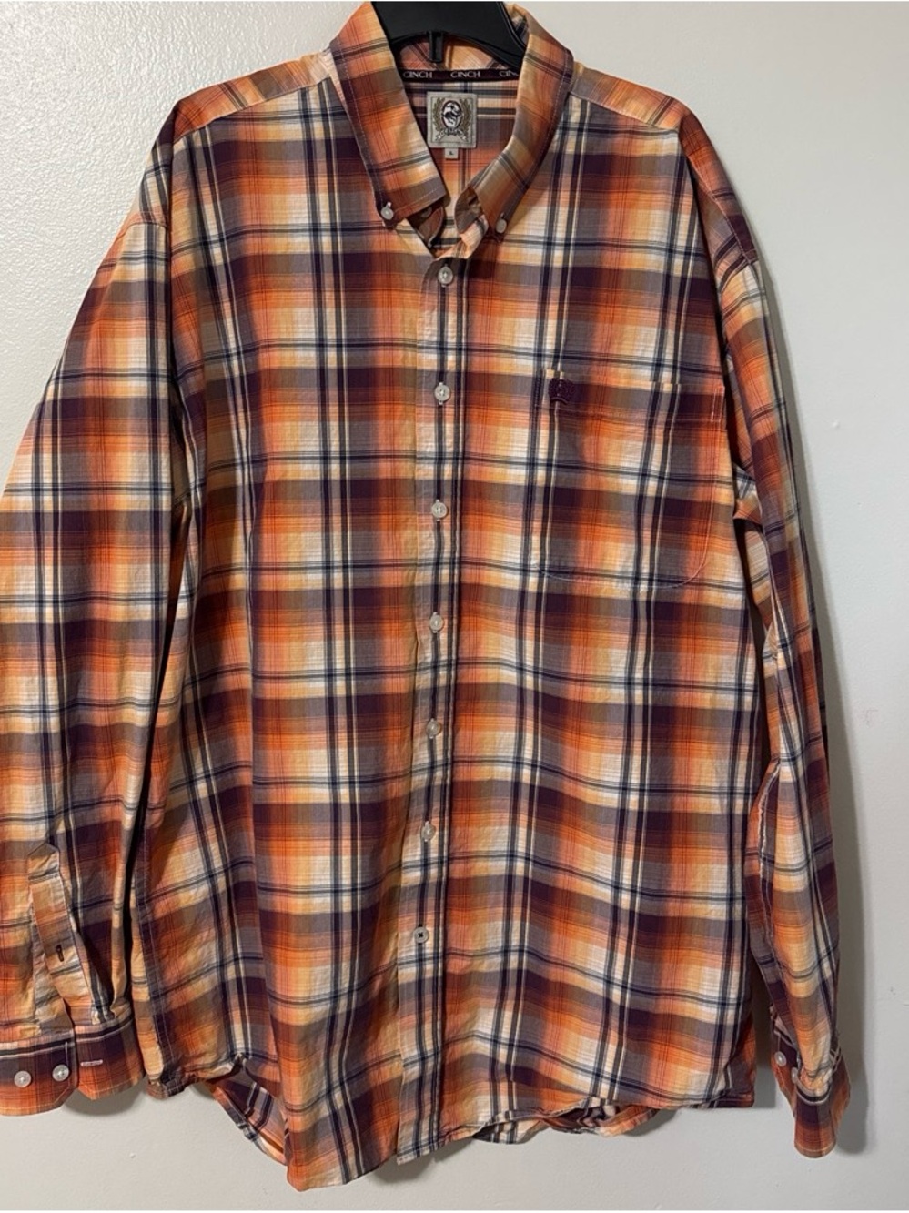 Classic Cinch Men's Orange Plaid Button-Down Shirt